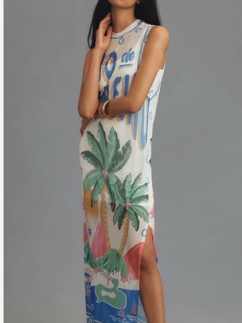 FARM Rio Graphic Print Mesh Maxi Dress